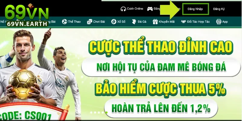 Đăng nhập 69VN 1 Chọn nút đăng nhập tại trang chủ 69VN